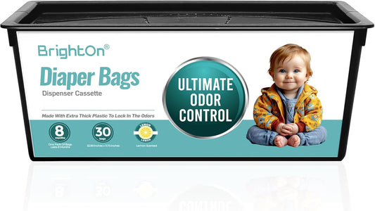 BrightOn® Diaper Pail Refill Bags, 30 Bags Per Refill, Compatible with Genie Easy Roll Signature Diaper Pails, Holds Up to 2820 Newborn Diapers, Real 7 Layer Odor Barrier, Unscented, 2PACK (60 Bags)