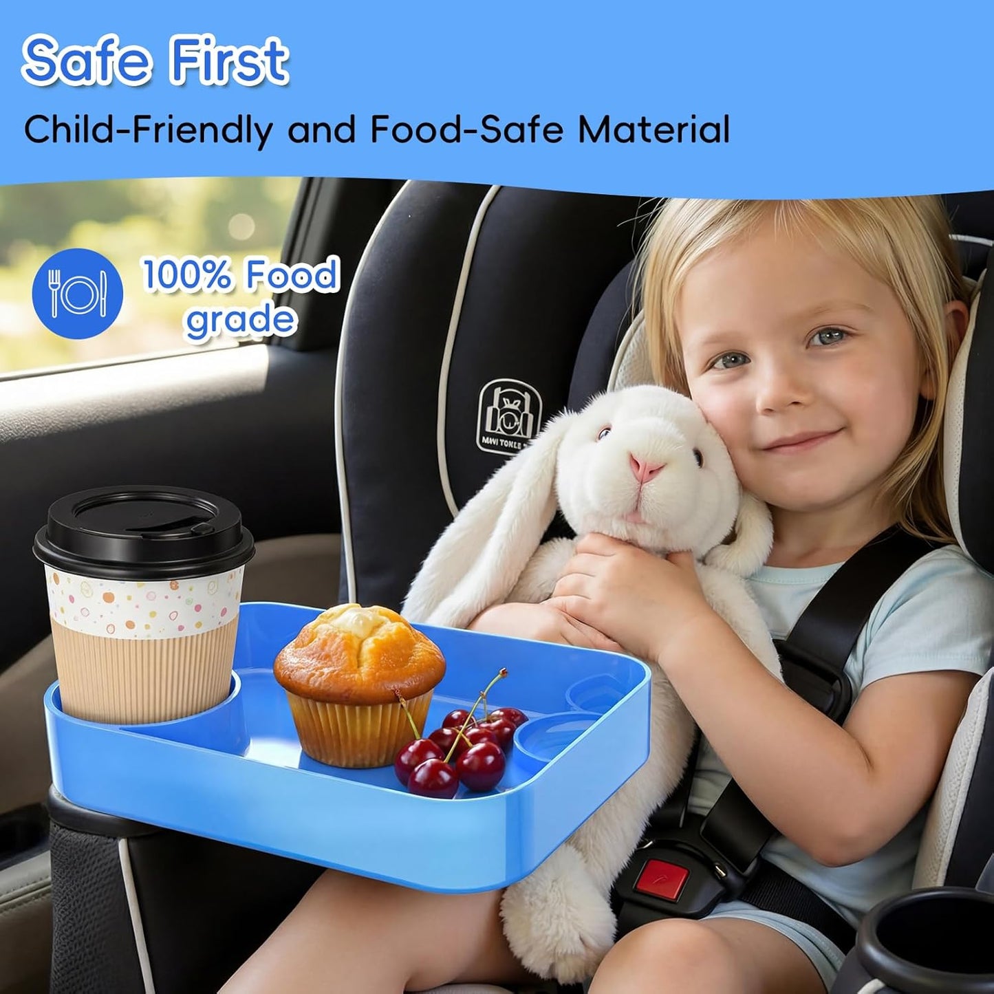 Kids Car Seat Tray, Travel Tray with Cup Holder for Toddler Baby, Kids Car Seat Food Snack Organizer for Road Trip, Stroller Snack Organizer Travel Must Haves Toddler Must Haves (Dark Gray, 1PCS)
