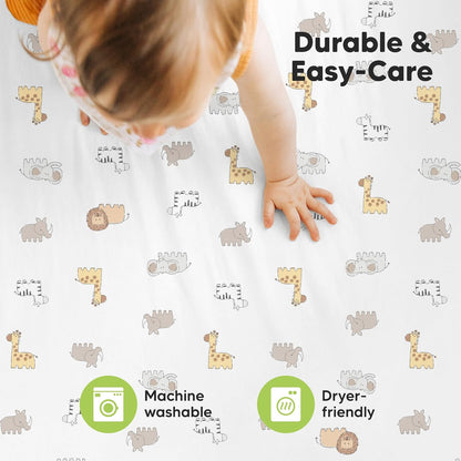 2-Pack Mini Crib Sheets Fitted - 38x26 Pack N Play Sheets for Pack and Play Mattress, Organic Cotton, Soft & Breathable Playard Bedding, Neutral Mini Toddler Bed Cover for Boys, Girls (Dragon Tale)