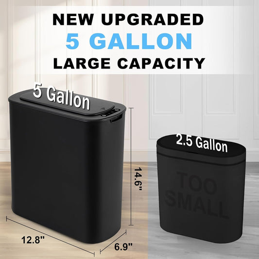 Cesun Motion Sensor Trash Can, 5 Gallon Automatic Bathroom Garbage Can with Lid, Touchless Smart Plastic Slim Wastebasket for Bathroom, Office, rv, Bedroom, Living Room, White