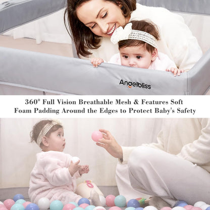 ANGELBLISS 50x50 Foldable Baby Playpen with Carrying Bag & Safety Lock - ASTM F406 Certified Baby Fence for Indoor/Outdoor, Lightweight Portable Play Yard with Breathable Mesh (Black)