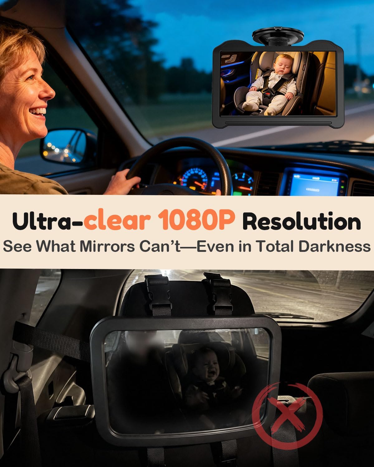 Dual Baby Car Camera for 2 Kids – 6.9” Split Screen Ultrawide HD Display with 2 Cameras, IR Night Vision, Easy Installation, Dual Car Camera Baby Monitor for Infant & Toddler Safety by Fodkh