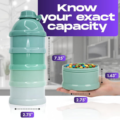 Mommy's Helper Baby Formula Dispenser On The Go, Stackable Travel Formula Container To Go, Non-Spill Pour Spout, 4-Compartment Powder Storage (Tidal Teal)