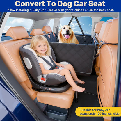 Convertible Back Seat Extender for Dogs, Foldable 400lb Hard Bottom Dog Car Seat Cover for Back Seat, Waterproof Dog Hammock Bed Backseat Cover for Dogs in Car SUV Truck Pet Seat Cover Black XL