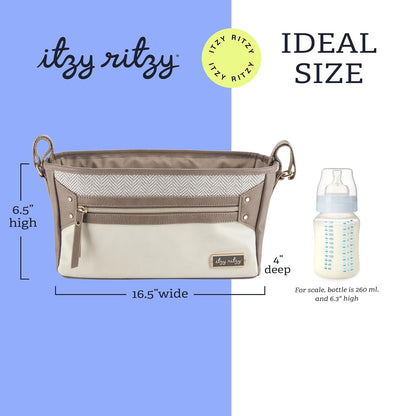 Itzy Ritzy Adjustable Stroller Caddy and Organizer Bag Featuring Front Zippered Pocket, 2 Built-In Interior Pockets & Adjustable Straps to Fit Nearly Any Stroller (Coffee and Cream)