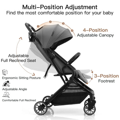 Gromast Compact Fold Baby Stroller, Lightweight Travel Toddler Stroller with One-Click Fold, Extendable UPF50+ Canopy, Cup Holder, UV Protected and Waterproof, One-Hand Folding - Blue