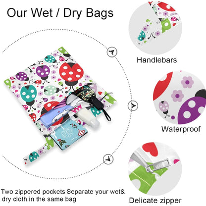visesunny Contour Lines White Abstract Flower Pink Pattern 2Pcs Wet Bag with Zippered Pockets Washable Reusable Roomy for Travel,Beach,Pool,Daycare,Stroller,Diapers,Dirty Gym Clothes, Wet Swimsuits, T
