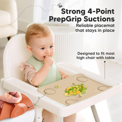 KeaBabies 2pk Silicone Placemats for Toddlers, Kids - 12x9 Non Slip Suction Baby Silicone Placemat for Restaurants, Dining Table,Travel, Easy to Clean, Food Grade/BPA-Free,Small Baby Table Mat(Slate)