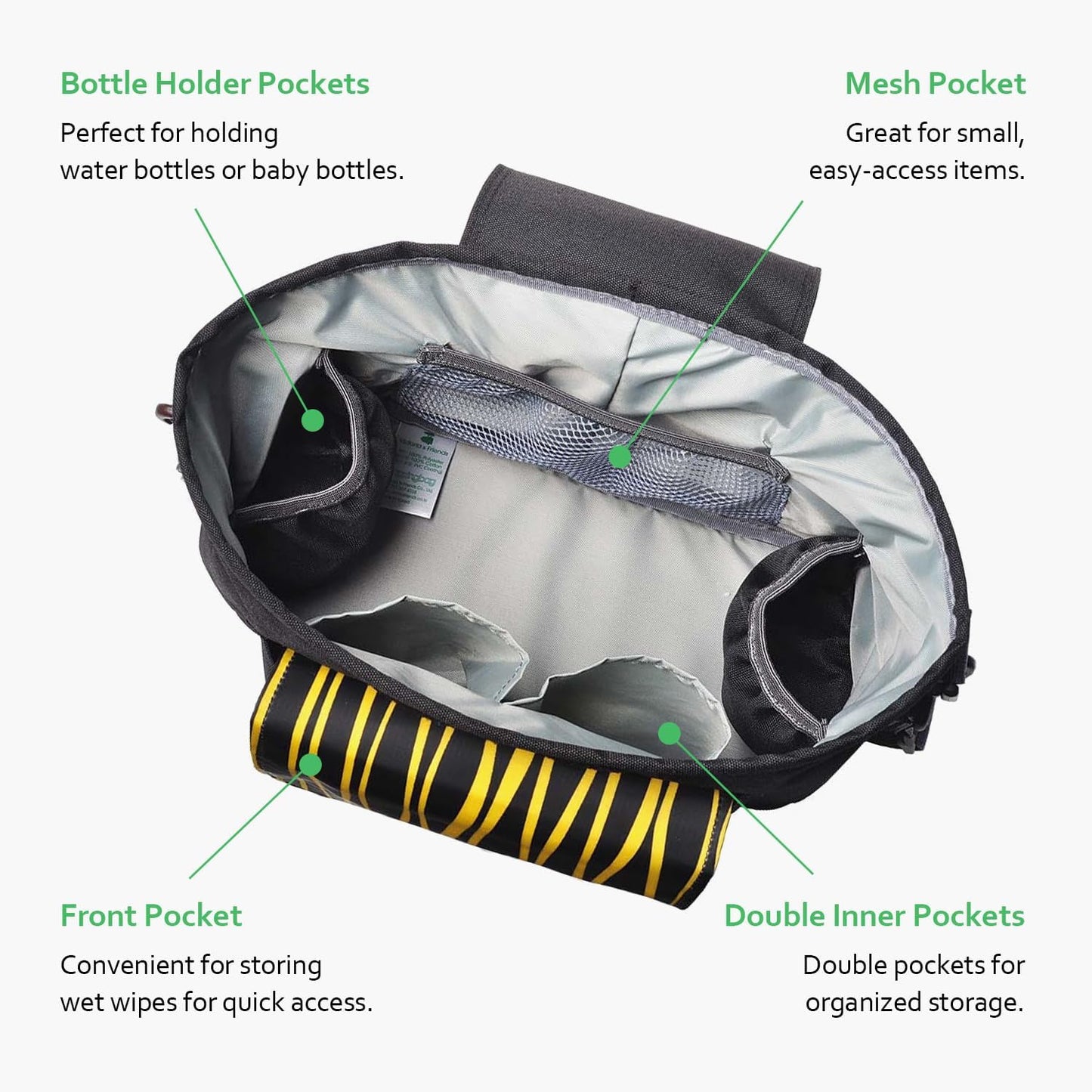 carrotez Universal Stroller Caddy – Large Capacity Organizer with Cup Holders & Front Wipes Pocket