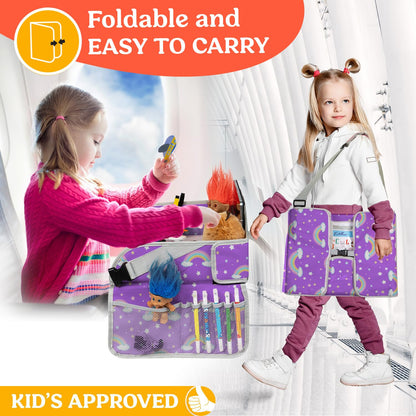 PILLANI Kids Travel Tray for Car Seat - Carseat Tray w/ iPad Holder & Dry Erase Board, Road Trip Activities - Toddler Lap Desk Organizer for Airplane - Roadtrip & Travel Essentials - Pack of 2, Pink