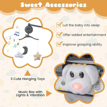 BABY JOY 3 in 1 Pack and Play, Portable Baby Playard with Bassinet, Changing Table, Lockable Wheels, Glowing Music Box, Travel Baby Crib Bassinet Bed from Newborn to Toddler