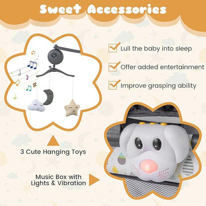 BABY JOY 3 in 1 Pack and Play, Portable Baby Playard with Bassinet, Changing Table, Lockable Wheels, Glowing Music Box, Travel Baby Crib Bassinet Bed from Newborn to Toddler