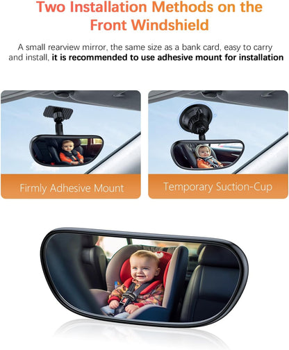 Baby Car Mirror on the Front Windshield, 360° Adjustable Wide Angle Convex Rearview for Rear Facing Infant Suction Cup & Adhesive Mount Safety Mirror for Car SUV Trucks