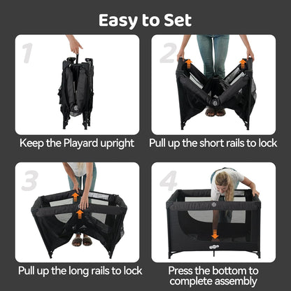Pamo Babe Compact Pack and Play - Portable Crib for Baby, Lightweight Foldable Travel Playard with Mattress Pad & Carry Bag, Safe Breathable Travel Bed for Home, Trips & Family Visits, Black