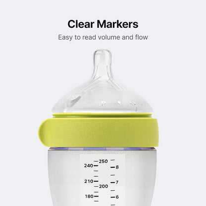 Comotomo Silicone Baby Bottle Gen 2 – 2026 Release (8oz) – Soft, Wide-Neck Bottle for Comfortable Feeding with Dual Anti Colic Vents (Includes Medium Flow Nipples), Yellow (Double Pack)