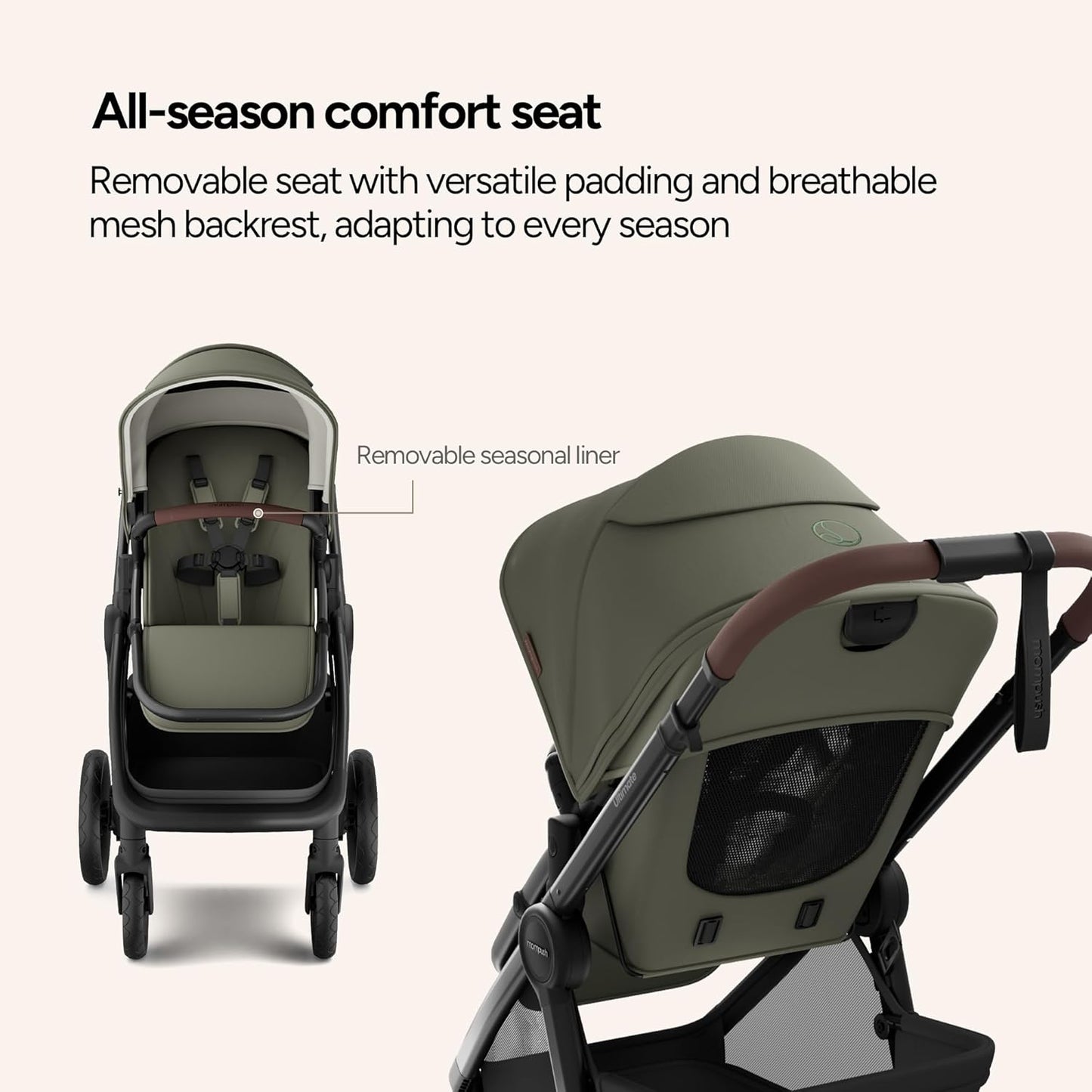 Mompush Ultimate2 Baby Stroller, Premium Convertible Full-Size Stroller for Toddler, Reversible Seat with One Hand Recline Adjustment, Car Seat Adapter Included