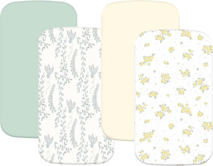 4 Pack Stretchy Bassinet Sheets 20" x 33" Fit for Baby Delight, BCOL, Jimglo, Angelbliss, Maxi-COSI & Most Regular Size Bedside Sleeper- Soft Breathable Fitted Bassinet Sheets - Light Pink & Star