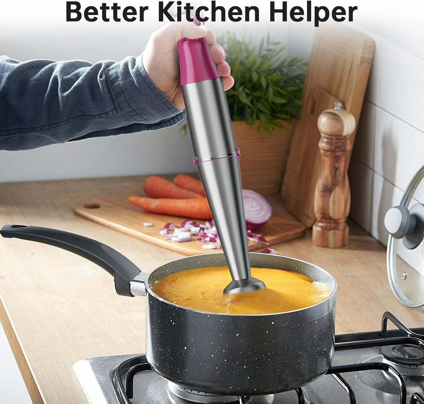 Turelar Immersion Blender Handheld Corded Hand Blenders Set 1100W, Trigger Variable Speed 5 in 1 Stick Emulsifier with Chopper, Whisk and Frother for Soup, Baby Food and Smoothies, Orange