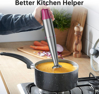 Turelar Immersion Blender Handheld Corded Hand Blenders Set 1100W, Trigger Variable Speed 5 in 1 Stick Emulsifier with Chopper, Whisk and Frother for Soup, Baby Food and Smoothies, Orange