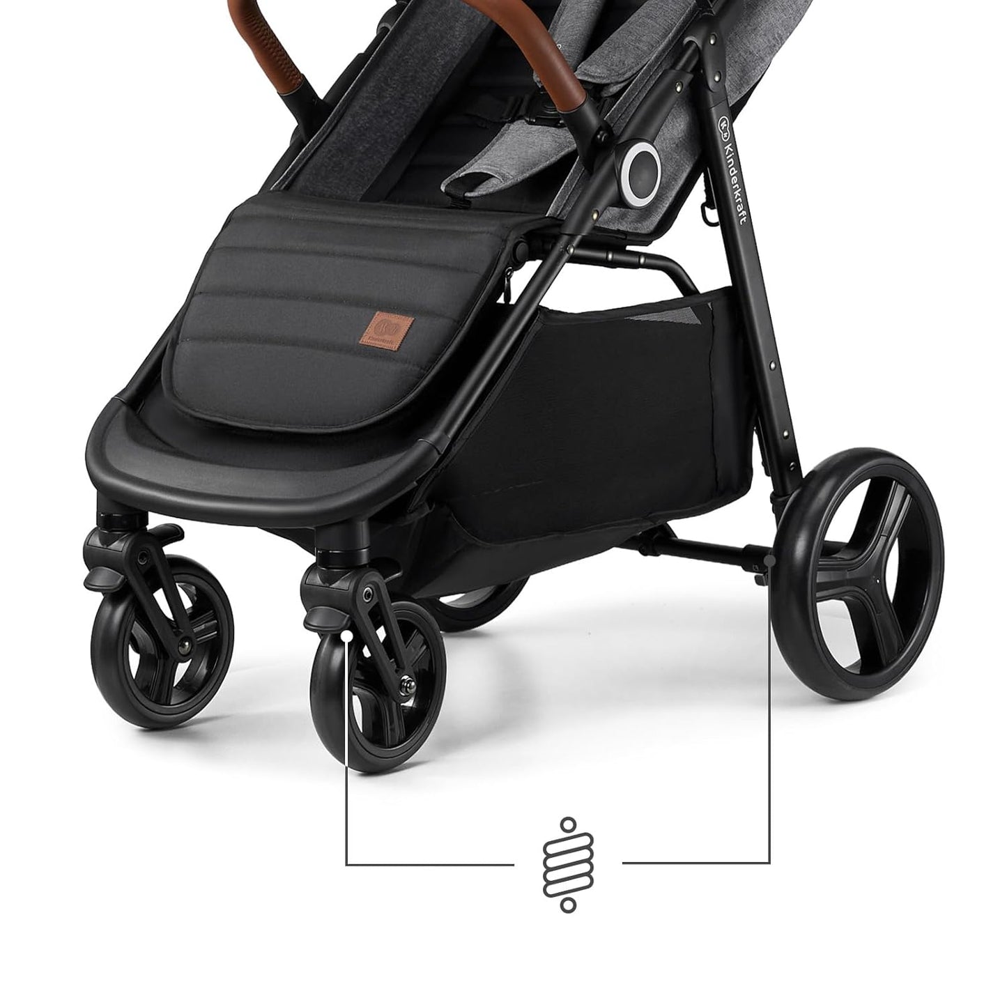 Kinderkraft Grande Plus Kinderkraft Buggy from Birth to 48.5 lb, one-Hand Folding, Reclining Position, Large Canopy with Window, All 4 Wheels dampened, Spacious seat, Black