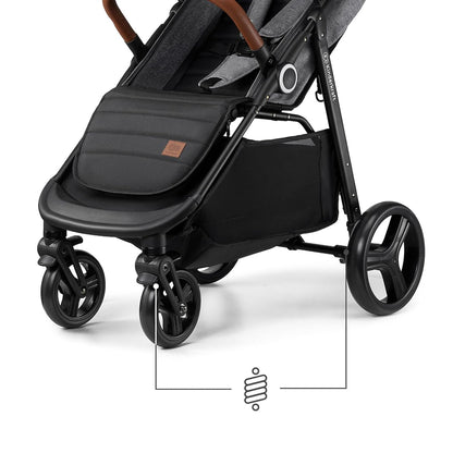 Kinderkraft Grande Plus Kinderkraft Buggy from Birth to 48.5 lb, one-Hand Folding, Reclining Position, Large Canopy with Window, All 4 Wheels dampened, Spacious seat, Black