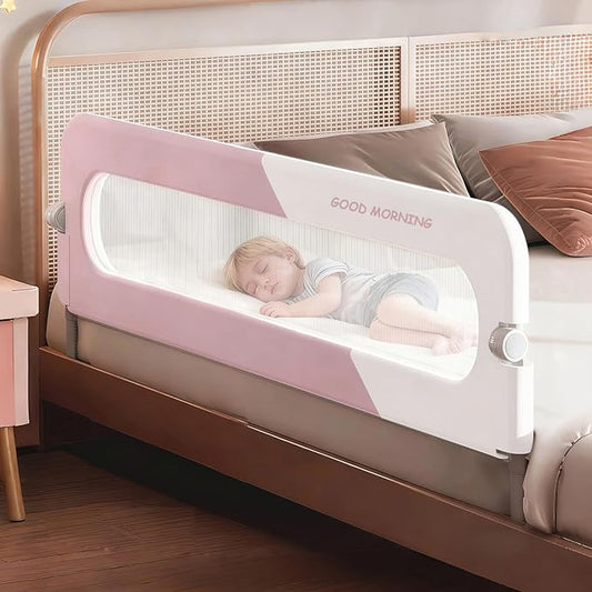 Bed Rail for Toddlers, Foldable Baby Bed Rail Guard, Adjustable, Safety, Convenient, Guard Rails with Twin, Full, Queen& King Size (Pink Patchwork, 1 Side:59inch)