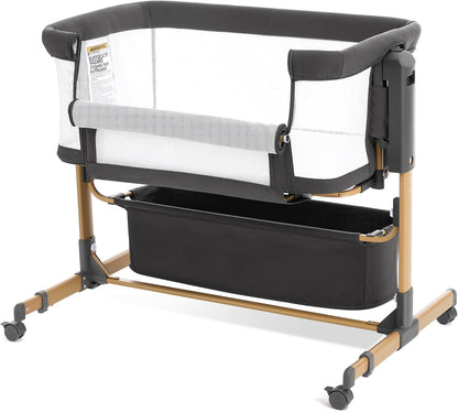 Baby Bassinet Bedside Sleeper, 3-in-1 Rocking Bassinet for Baby with 6-Level Height Adjustable, 4 Wheels & Breathable Mesh Walls, Portable Bedside Bassinet with Mattress for Newborn