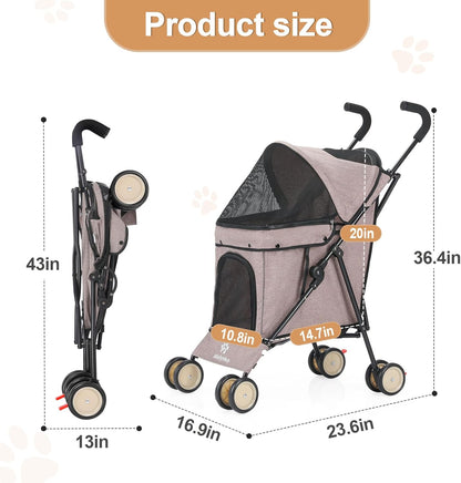 Wedyvko Travel Portable Dog Stroller, Pet Stroller for Small Puppy Dogs & Cats, Up to 33 lbs, Black