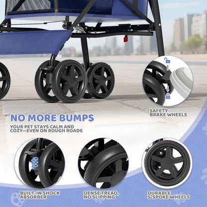 Magshion Compact Pet Stroller for Small-Medium Dogs/Cats up to 22lbs, 4-Wheel Lightweight Umbrella Shaped Portable Puppy Travel Jogger with Breathable Mesh, Cup Holder & Rear Storage, Black