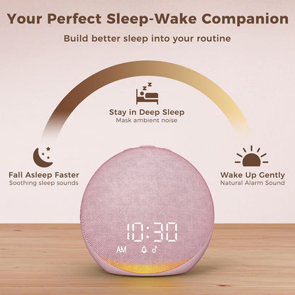Sound Machine Alarm Clock for Bedroom: 25 Natural Sleep Sounds - White Noise Machine for Adults Kids Baby - Gentle Wake Up Alarm with Bluetooth Speaker - Putty