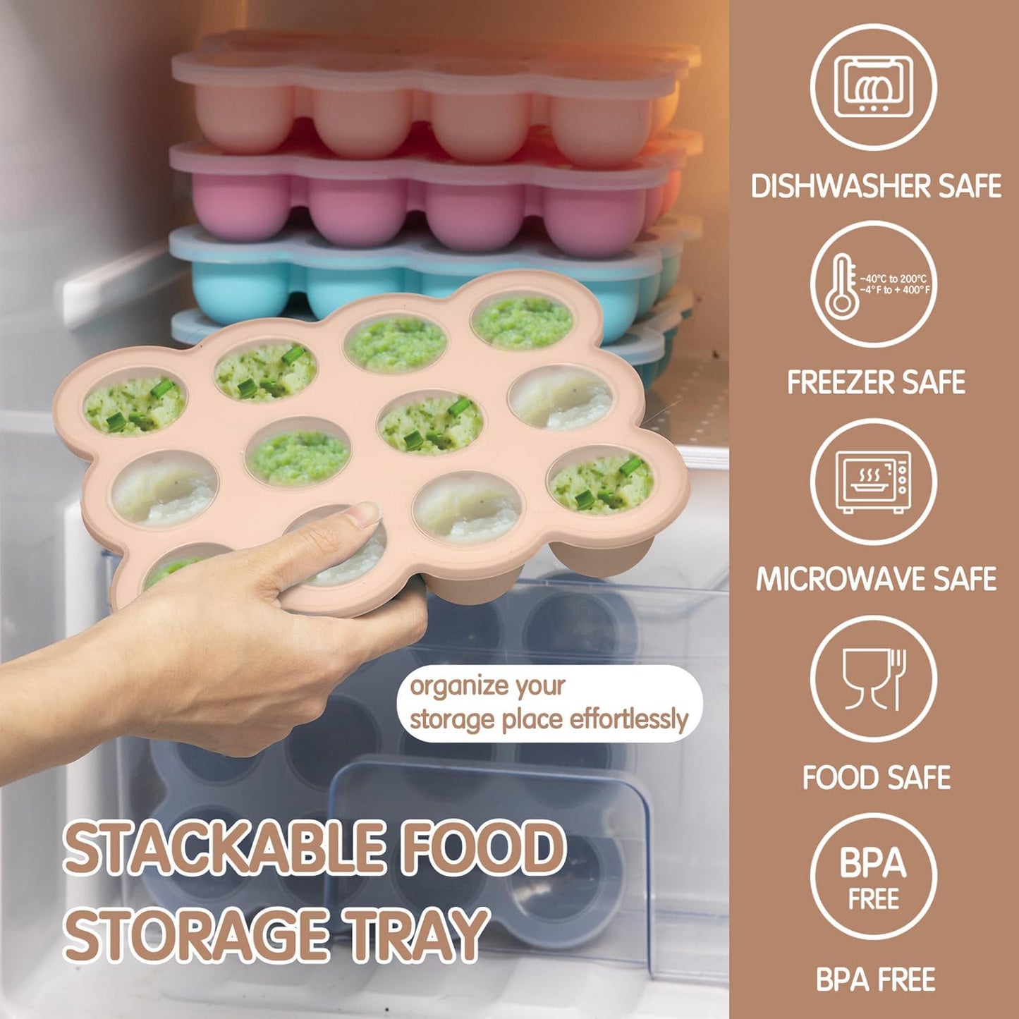 12x1.5oz Baby Food Storage Containers, Baby Food Freezer Tray with Clip Lid Gossamer Pink, Food Grade Silicone Freezer Trays for Purees & Vegetables