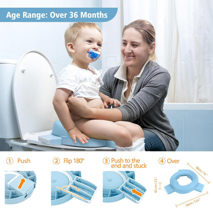 MCGMITT Potty Training Toilet Seat for Toddlers Boys Girls, Portable Baby Toilet Folding Kids Potty Chair Cover with Splash Guard for Travel, Including 3 Non-Slip Feet and Storage Bag (Blue)