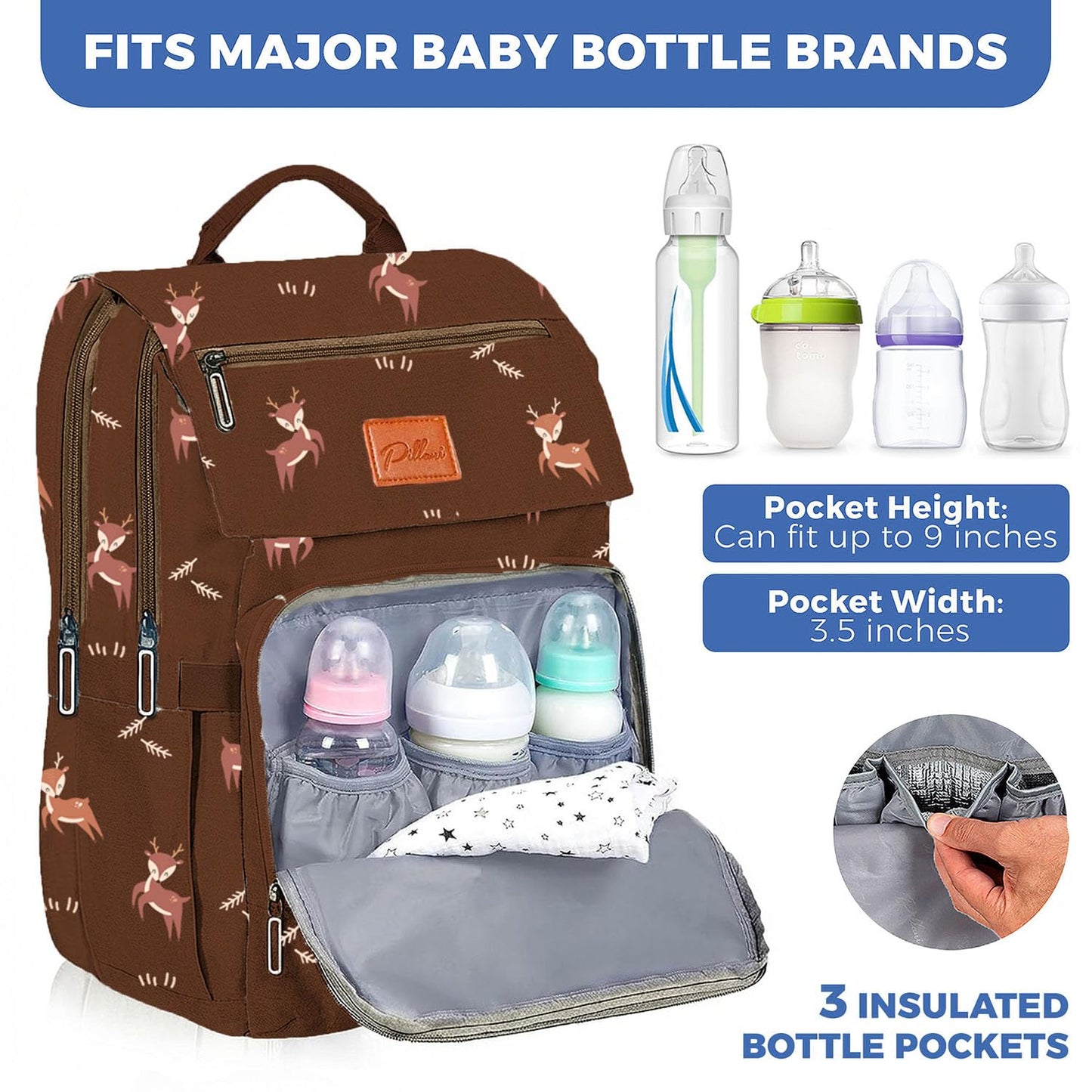 PILLANI Baby Diaper Bag Backpack - Large Waterproof Travel Diaper Bag for Boys & Girls, 16 Organizer Pockets with Changing Pad, Insulated Bottle Pockets & Stroller Straps, Baby Shower Gifts, Dinosaur