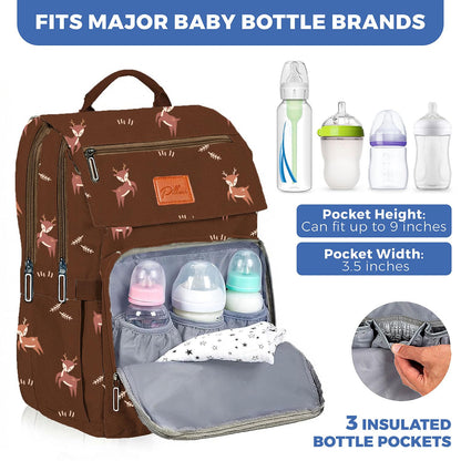 PILLANI Baby Diaper Bag Backpack - Large Waterproof Travel Diaper Bag for Boys & Girls, 16 Organizer Pockets with Changing Pad, Insulated Bottle Pockets & Stroller Straps, Baby Shower Gifts, Dinosaur