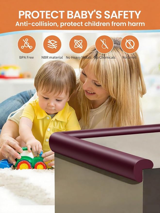 Baby Proof Edge Corner Protector, 16.4FT 0.47''Th L-Shape Furniture Corner & Edge Safety Bumpers with 10 Corners, Pre-Taped, Soft NBR Rubber Foam Desk Edge Cushion Wall Corner Protector (Purple)