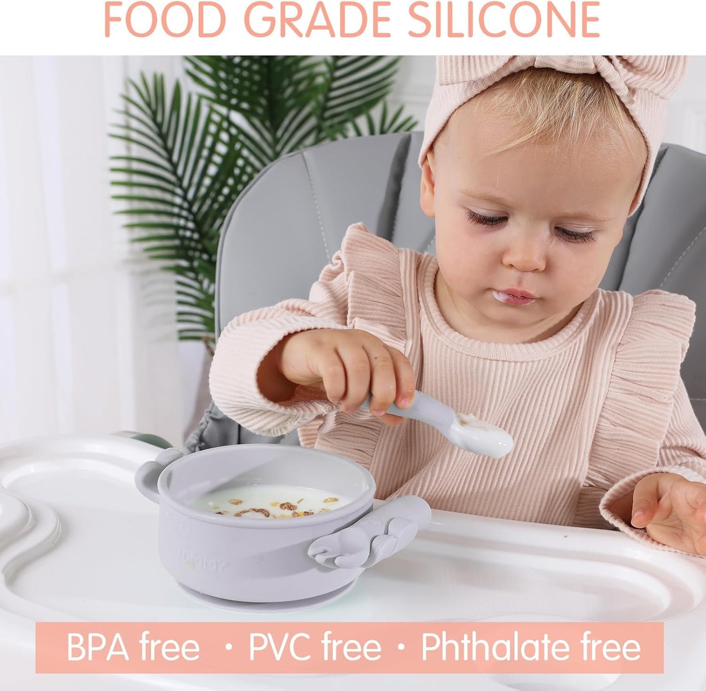 Dommy Baby Bowl with Suction BPA-Free Suction Bowl for Baby with Spoon and Fork Silicone Suction Bowl with Lid