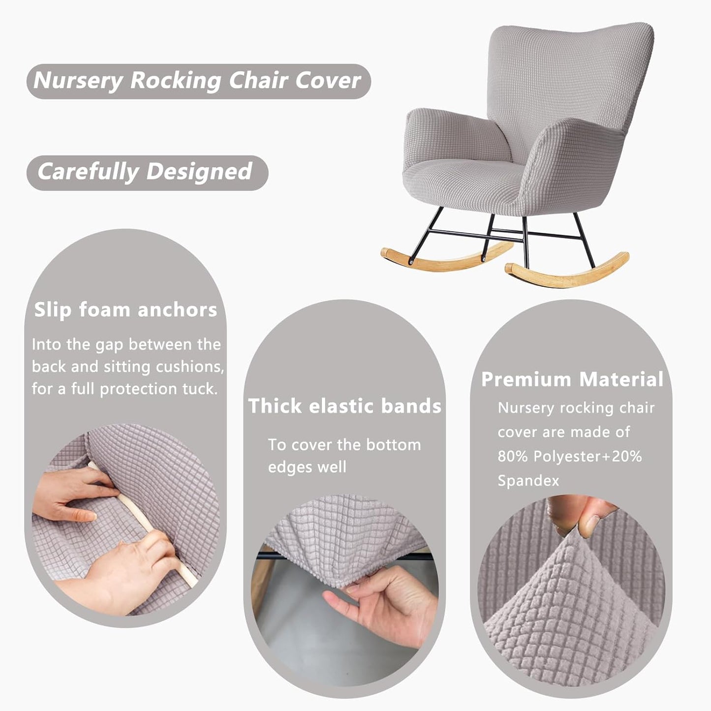 Nursery Rocking Chair Cover,1 Piece Glider Chairs Cover Slipcovers,Soft with Elastic Bottom Spandex Jacquard Small Checks,Furniture Protector Washable