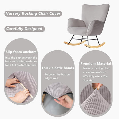 Nursery Rocking Chair Cover,1 Piece Glider Chairs Cover Slipcovers,Soft with Elastic Bottom Spandex Jacquard Small Checks,Furniture Protector Washable