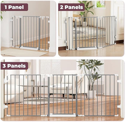 78" Extra Wide Baby Gate, Dog Gates Indoor for Doorways Stairs, Essential Safety Gate for Child, Hardware Mounted Adjustable Pet Gate with Anti-Trip Pedal, 28'' Tall 3 Metal Panels Grey