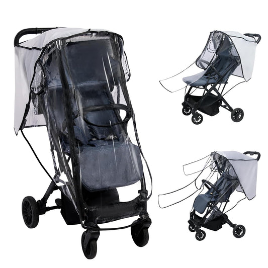 Stroller Rain Cover, Universal Clear Breathable Weather Shield with Waterproof 2-Way Zippers Open, 4 Seasons Protection for Baby from Rain, Wind, Snow (Two Ways Open on Front)
