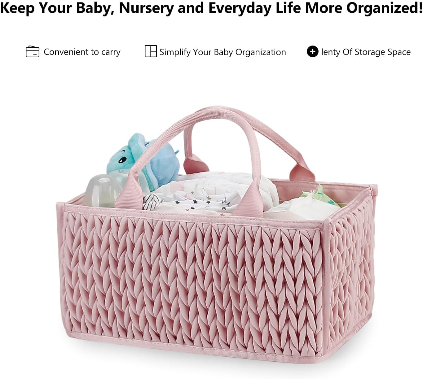 MOMIGO Baby Diaper Caddy Organizer - Fahion Mahua Water-resistent Nursery Storage Basket for Diapers and Baby Wipes, Diaper Stacker Car Organizer, newborn nursery Gift (Green)