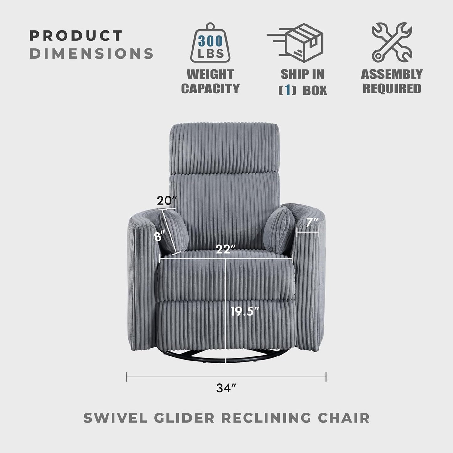 Lexicon Modern Swivel Glider Recliner Chair, Nursery Glider, Corduroy Fabric Upholstery Recliner with 2 Lumbar Pillows, Manual Reclining Sofa Chair for Living Room/Office/Apartment, Beige