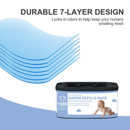 Jumbo+ Square Refills Disposal Bags Refill Compatible with Diaper Genie Compact, Classic and Select Pails,Hold Up to 1080 Newborn-Sized Diapers Per Refill,3 Packs