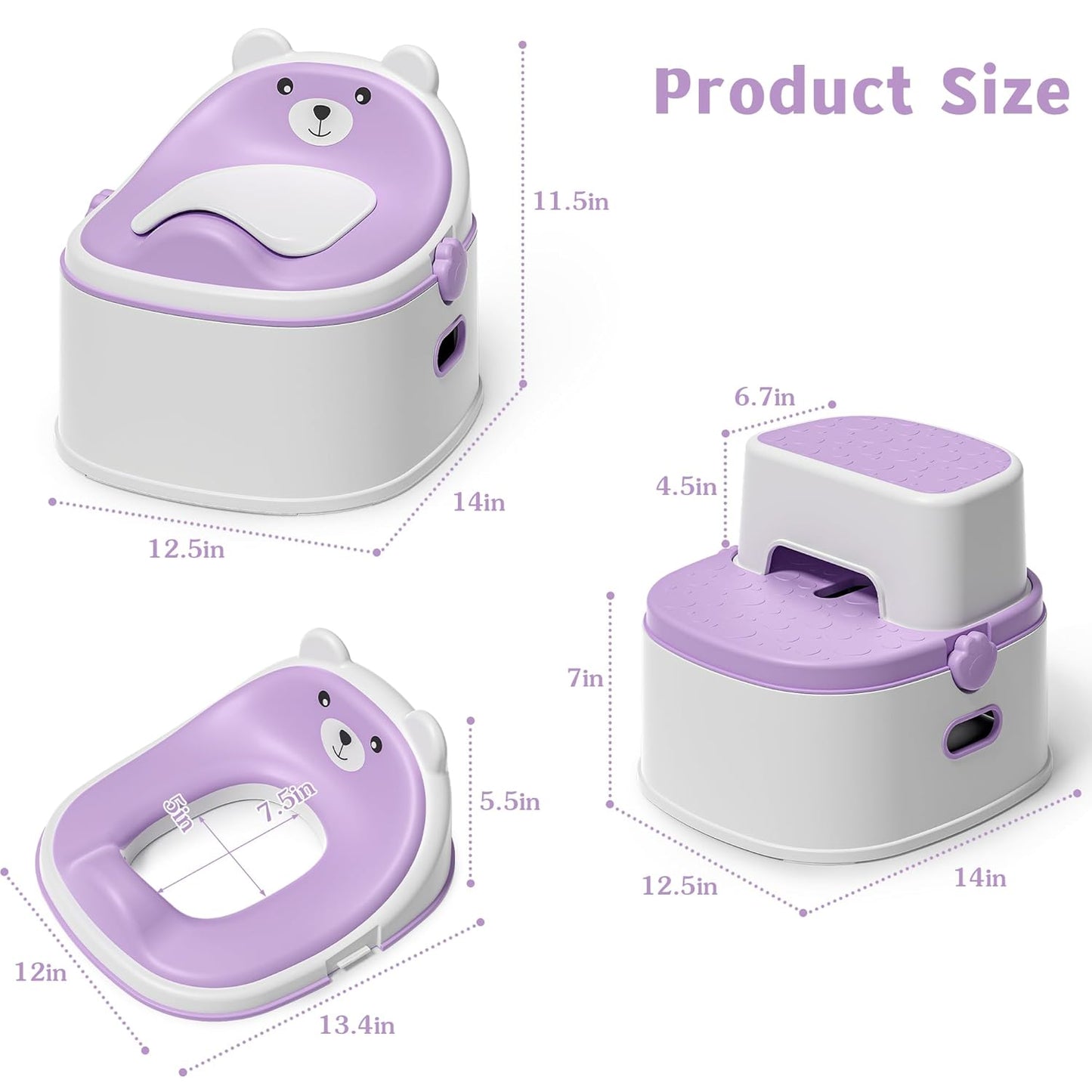 3-in-1 Potty Training Toilet, Portable Potty, Potty Training Seat and Toddler Step Stool, Easy Setup and Clean, Anti-Slip Toddler Potty Trainer for Boy Girl,Grey