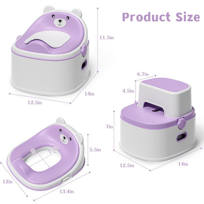 3-in-1 Potty Training Toilet, Portable Potty, Potty Training Seat and Toddler Step Stool, Easy Setup and Clean, Anti-Slip Toddler Potty Trainer for Boy Girl,Grey