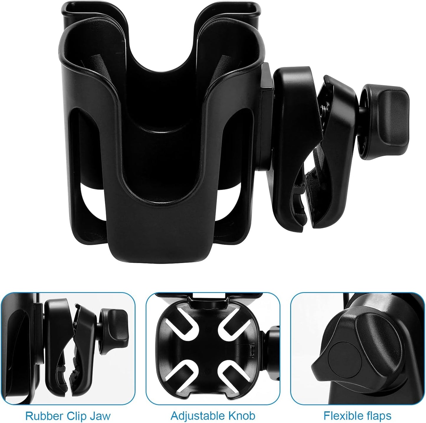 Accmor Universal Cup Holder, Stroller Cup Holder with Phone Holder, 360° Rotatable Large Caliber Designed Bottle Holder for Stroller, Bike, Wheelchair, Walker, Scooter