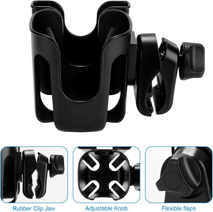 Accmor Universal Cup Holder, Stroller Cup Holder with Phone Holder, 360° Rotatable Large Caliber Designed Bottle Holder for Stroller, Bike, Wheelchair, Walker, Scooter