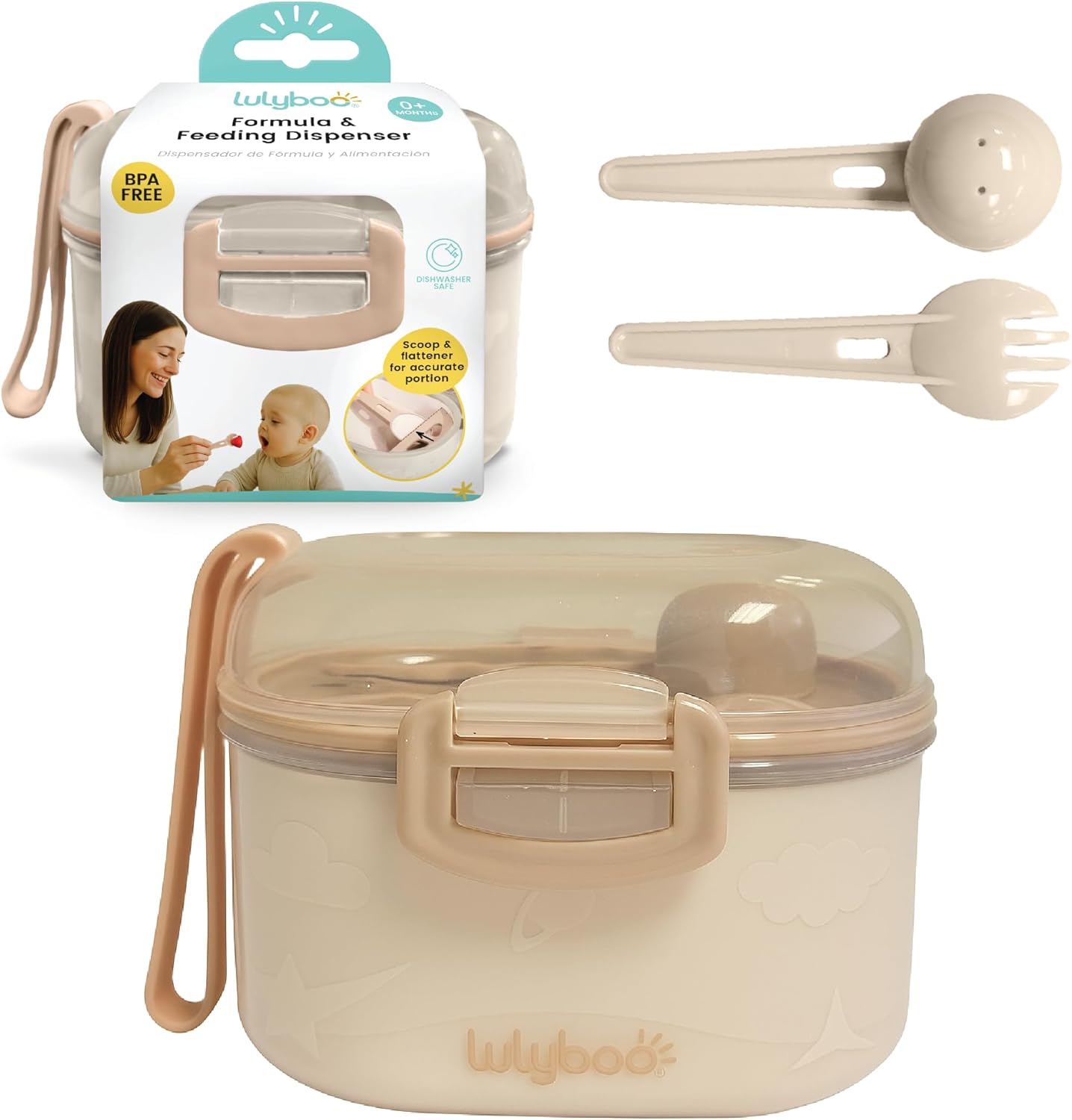 Lulyboo Baby Formula Milk Powder Container - Travel-Friendly, Airtight Storage with Scoop & Spork, Compact BPA-Free, Easy-to-Clean Portable Baby Feeding Accessories (Clay)