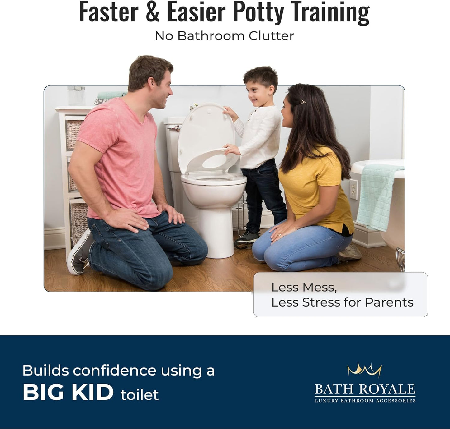 BATH ROYALE Potty Training Seat - Soft Close, Kingsport BR721-00, Elongated White, Adult & Child Combo