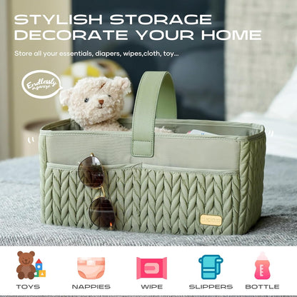 Luxurious Baby Diaper Caddy, Nursery Storage Basket for Newborn Essentials, Travel Baby Basket for Diapers Baby Wipes, Organizer Tote Bag Storage Bin, Baby Shower Gifts(Beige)